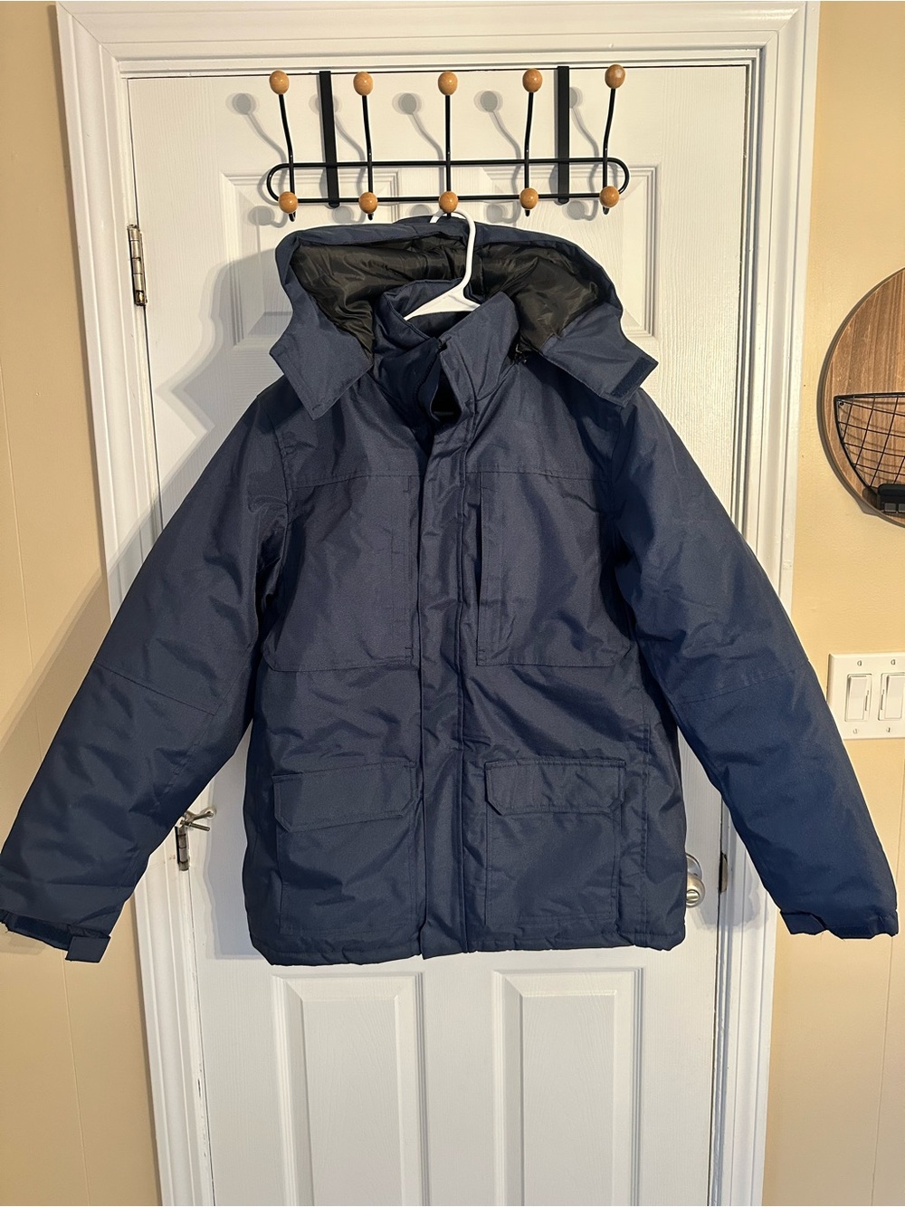 Mens Navy Hooded Winter Jacket - Insulated Cold-Weather Coat